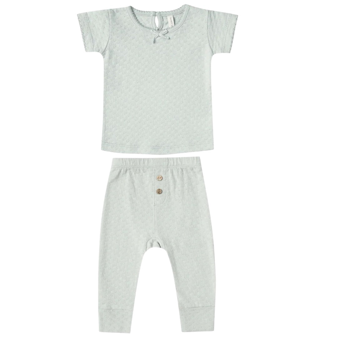 Quincy Mae organic pointelle tee + pant set natural, 2-3 years