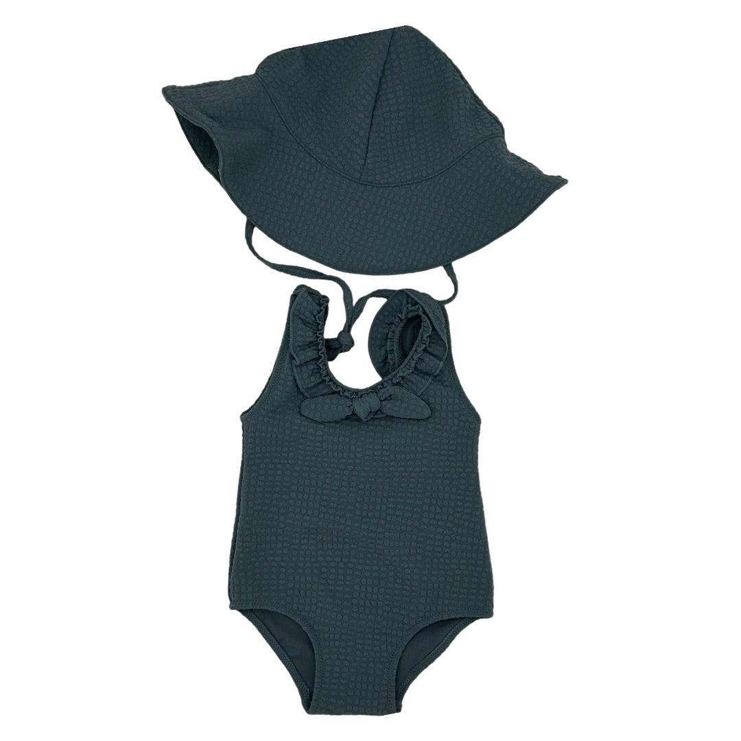 Rylee + cru Blue swim suit/hat set, 6-12 months