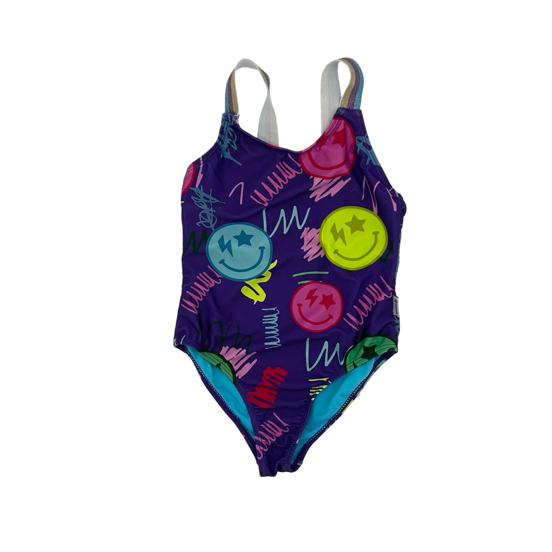 Lime Apple purple smile face swim suit, 6 years