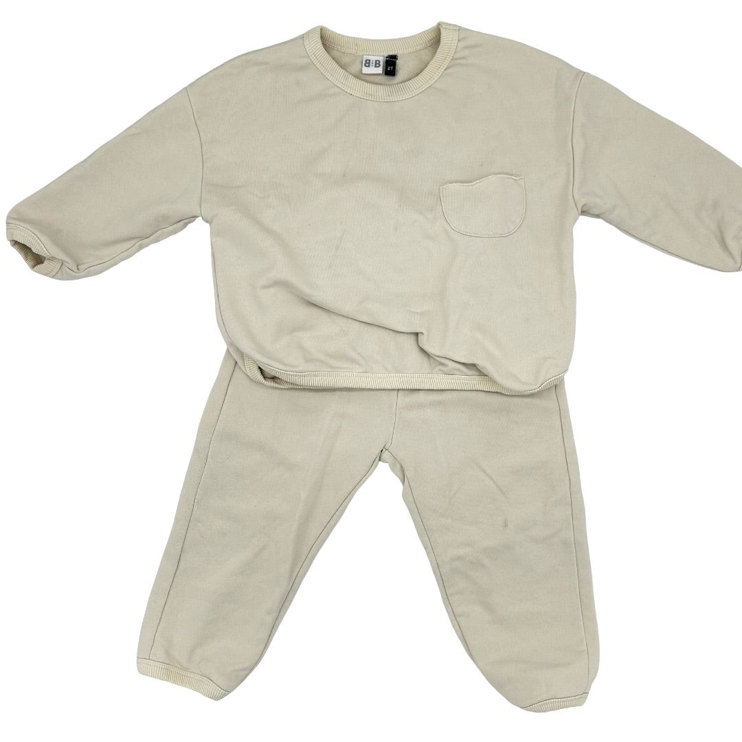 B&B cream top/pant set, 2 years