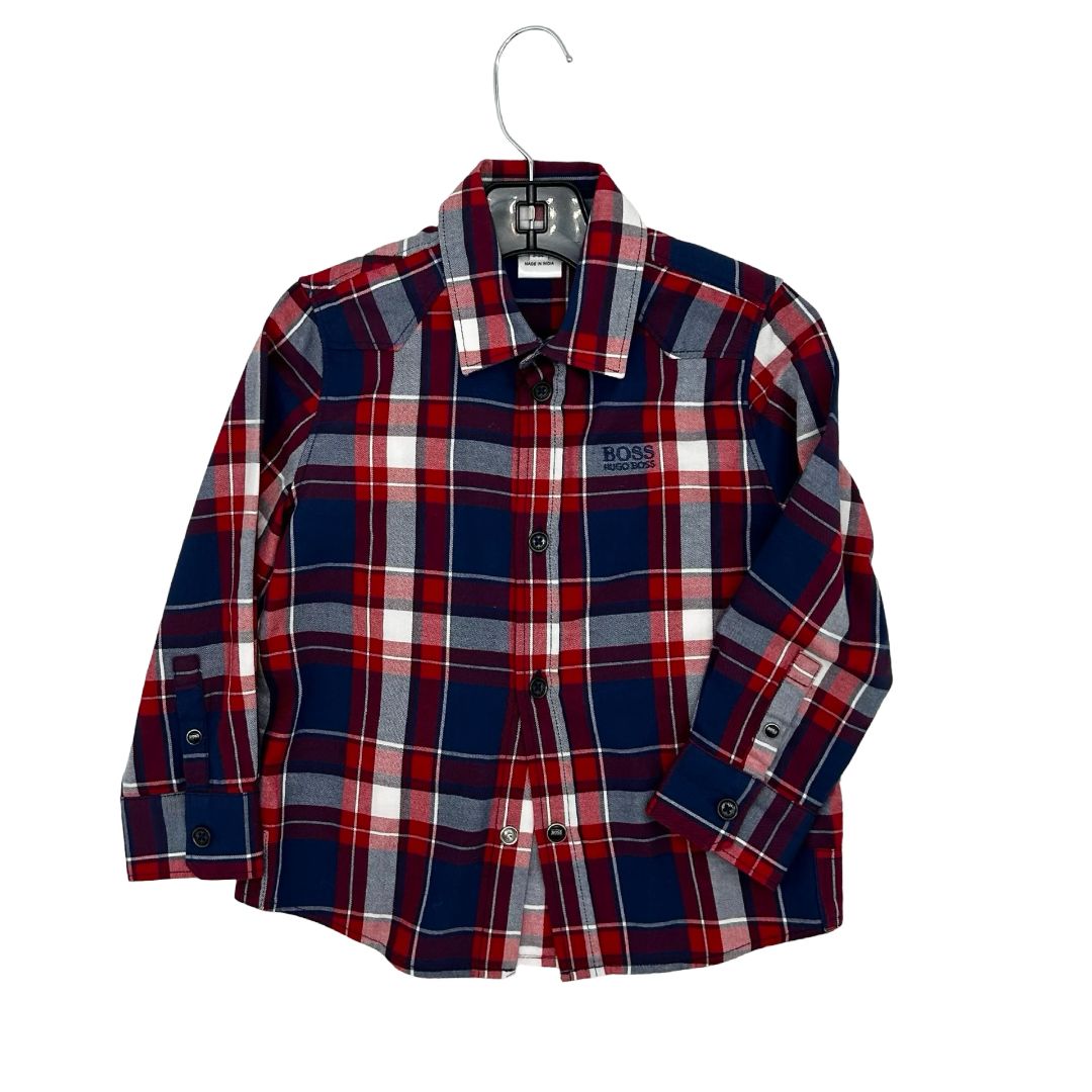Hugo Boss red plaid dress shirt, 3 years