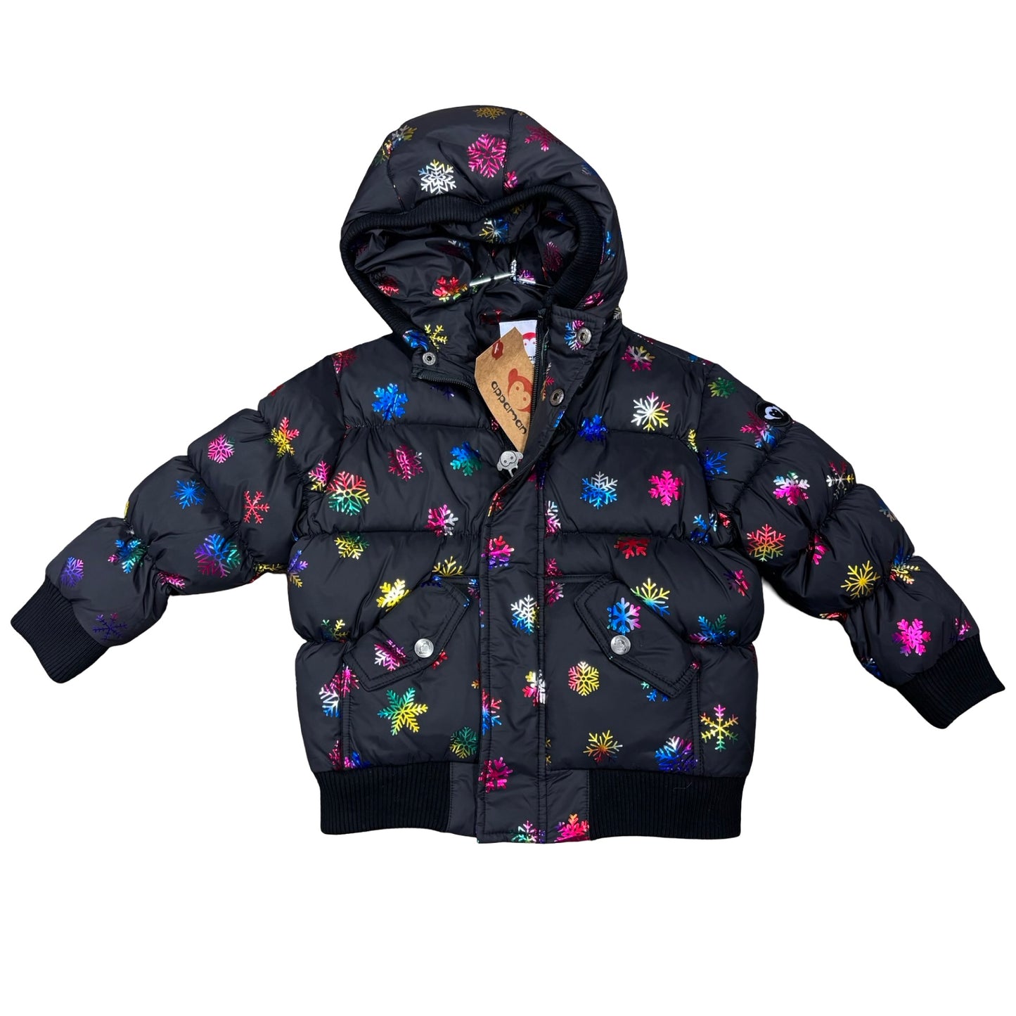 Appaman Sample black puffer w/rainbow snowflakes jacket, 3 years