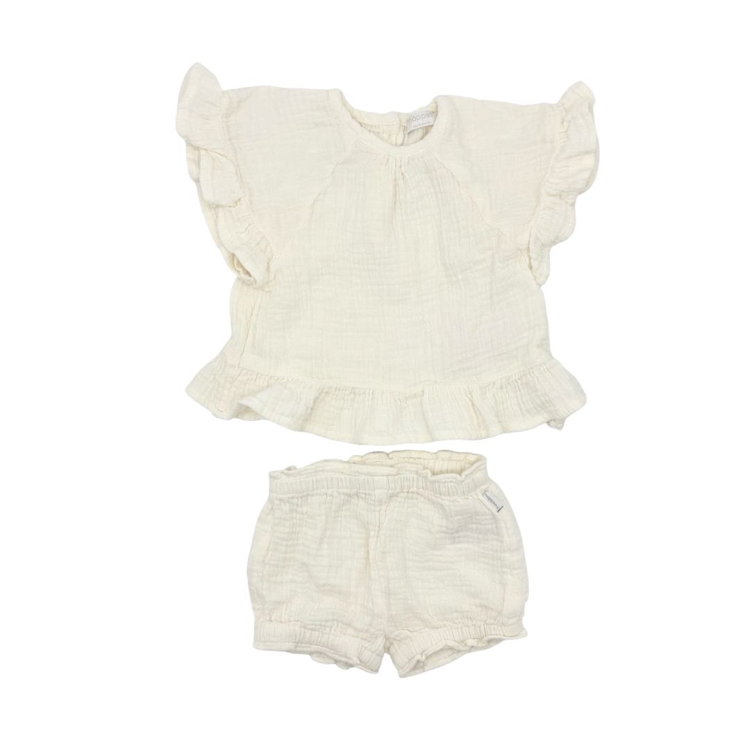 Noppies white top/short set, 3 months