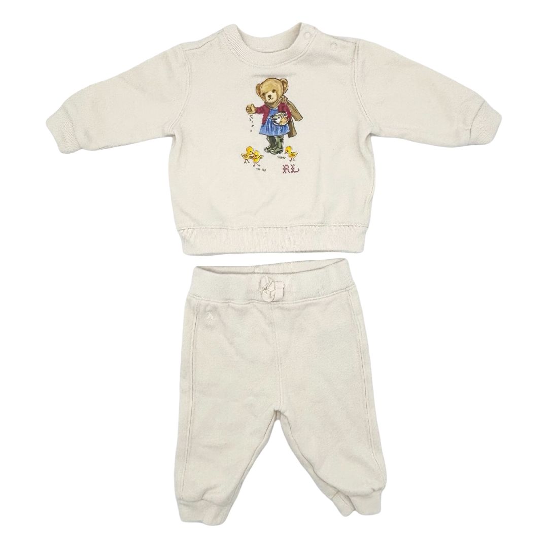 Ralph Lauren cream bear sweatshirt/pant set, 6 months