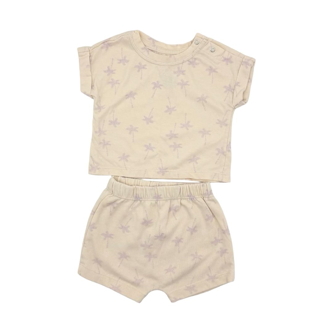 Grayson Mini lavender palm tree tshirt/short set, 6-9 months