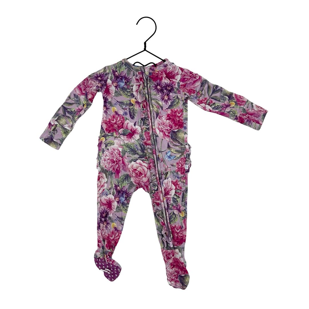 Posh Peanut pink/purple sleeper with ruffles, 3-6 months