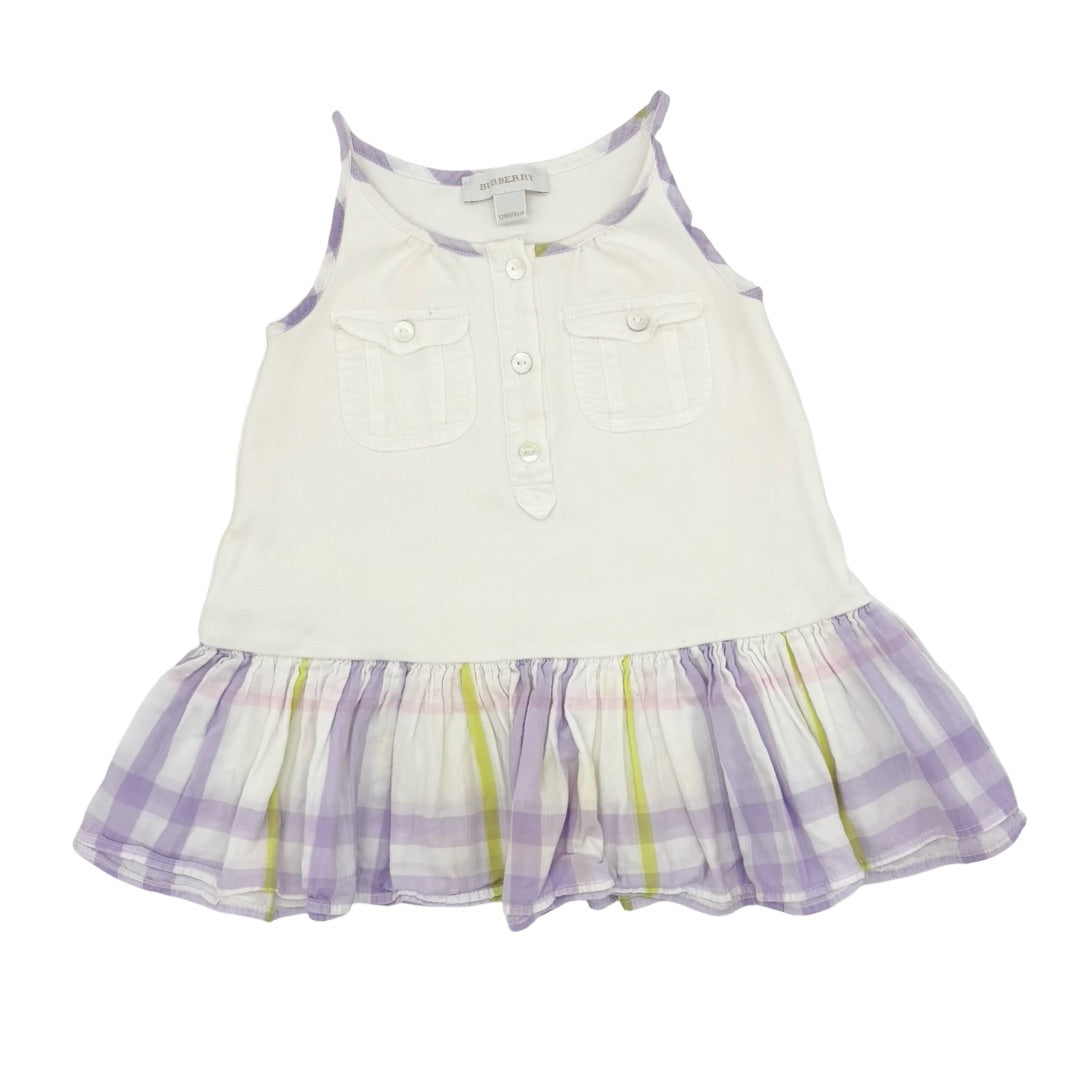 Burberry White w/purple check dress, 12 months