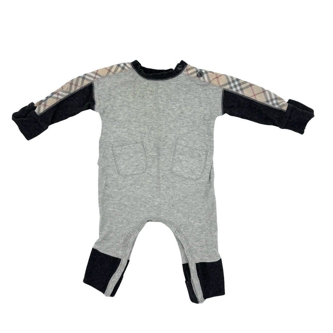 Burberry Grey w/check trim sleeper/playsuit, 3 months