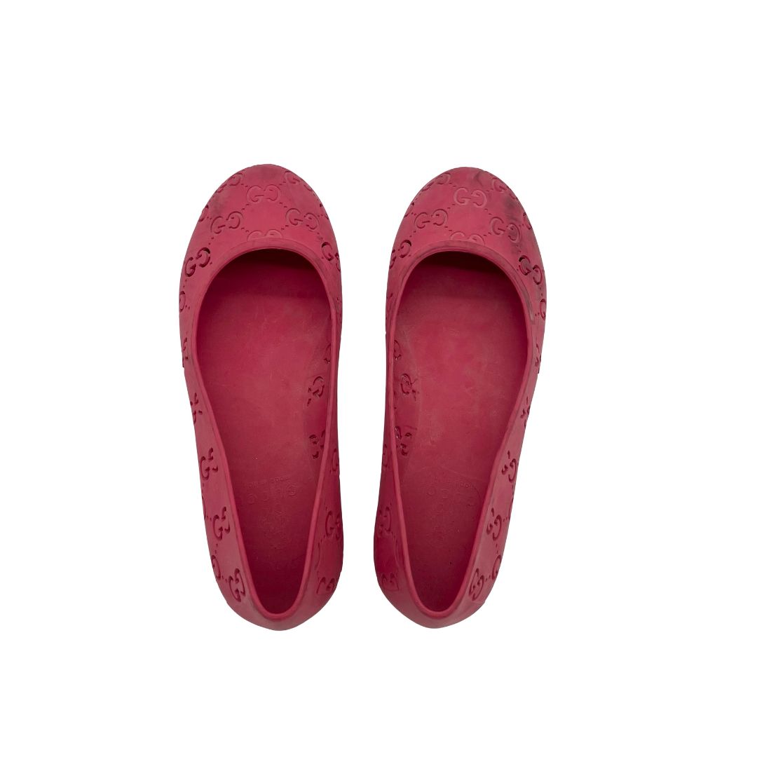 Gucci red rubber ballet flats, euro 34 big kid