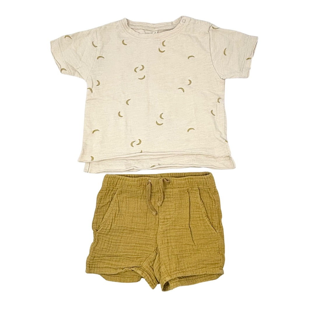 Rylee + Cru Banana tshirt w/green short set, 6-12 months
