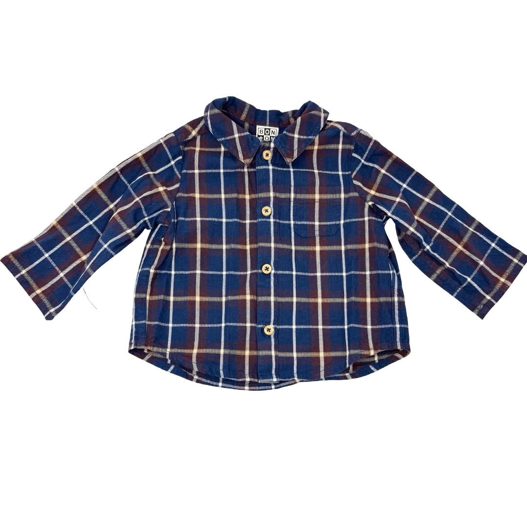 Bonton Navy plaid dress shirt, 12 months