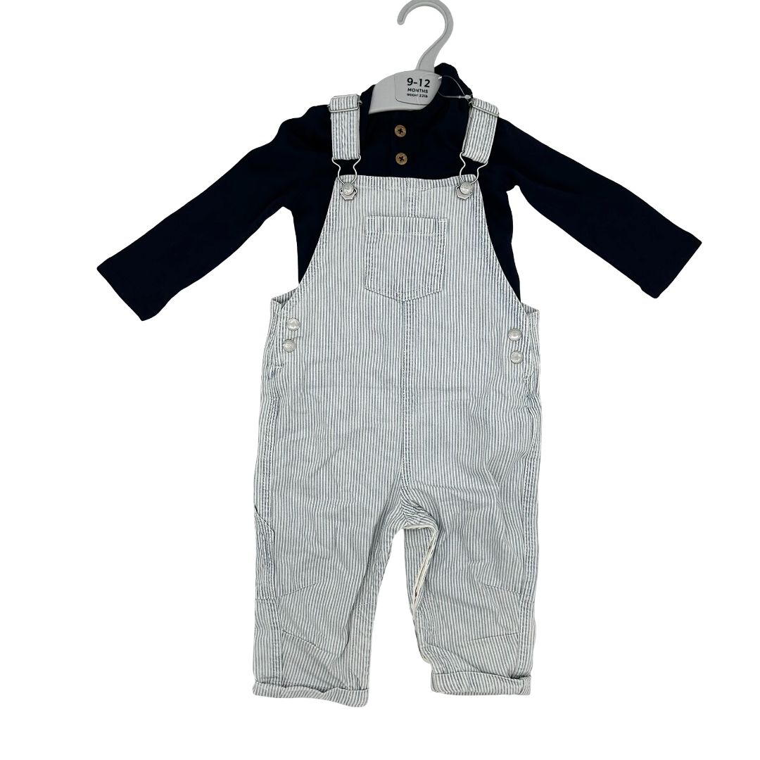 Marks & Spencer new with tags overalls/long sleeve set, 9-12 months