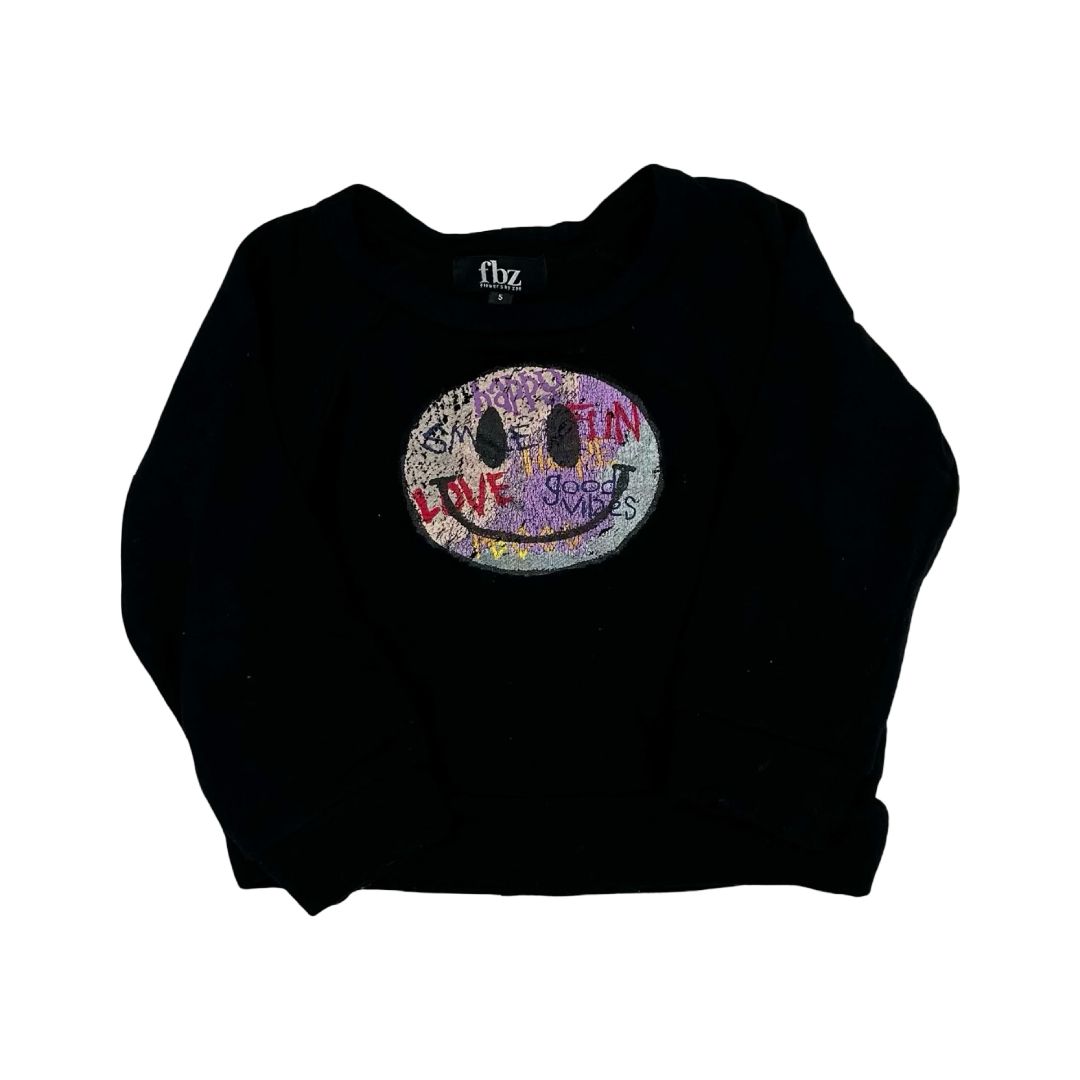 Flowers By Zoe black smile face sweatshirt, 5 years