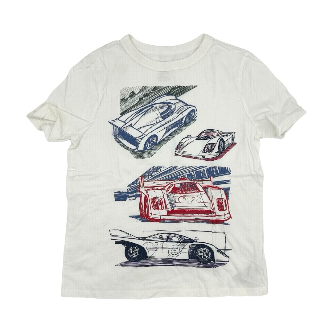 Gap white race car tshirt, youth medium