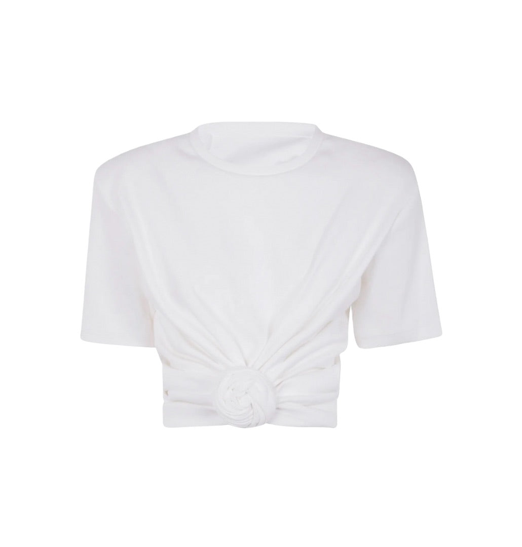 Magda Butrym White knotted crew neck tshirt, Euro 36 womens