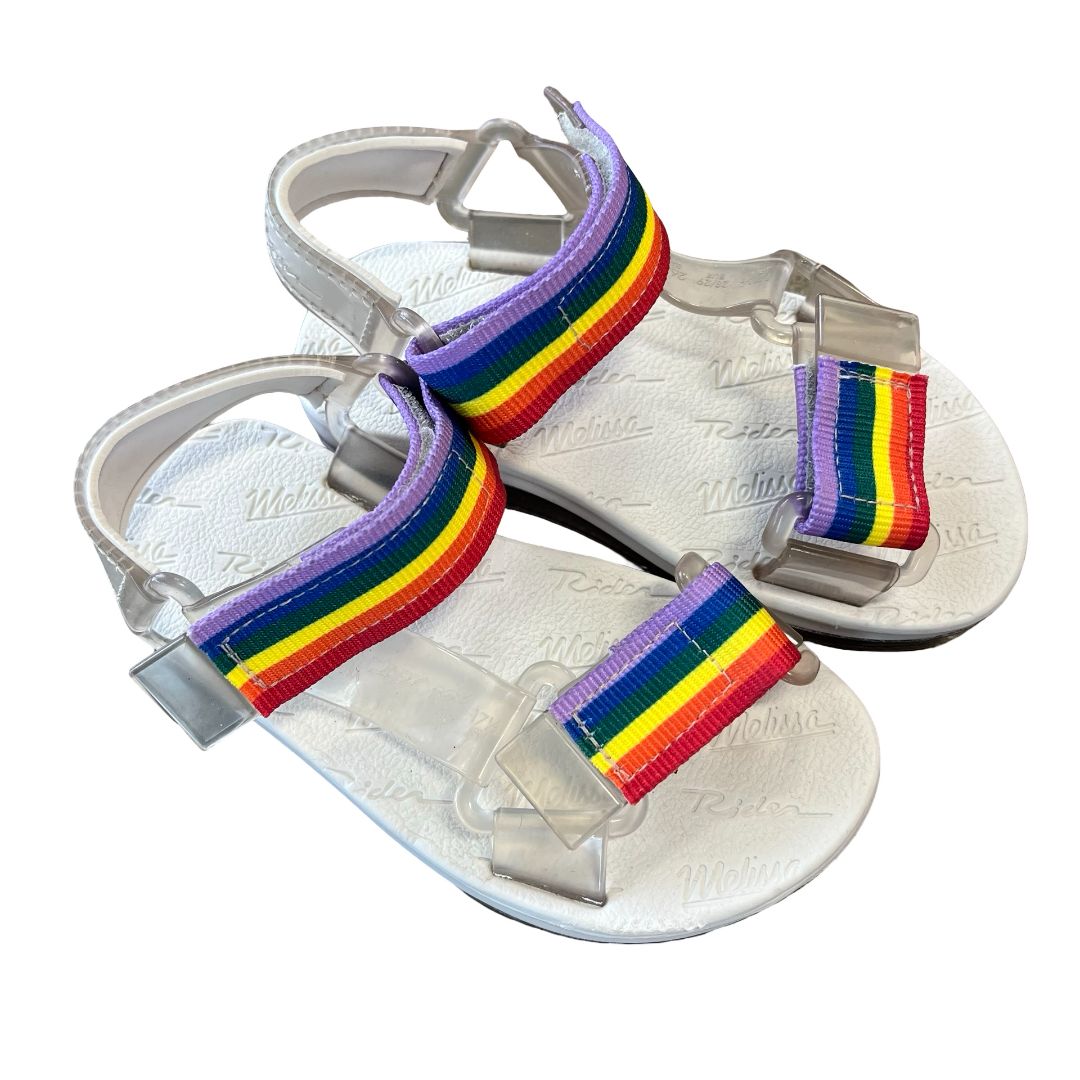 Mini Melissa Papete + Rider rainbow sandals, 11 little kid