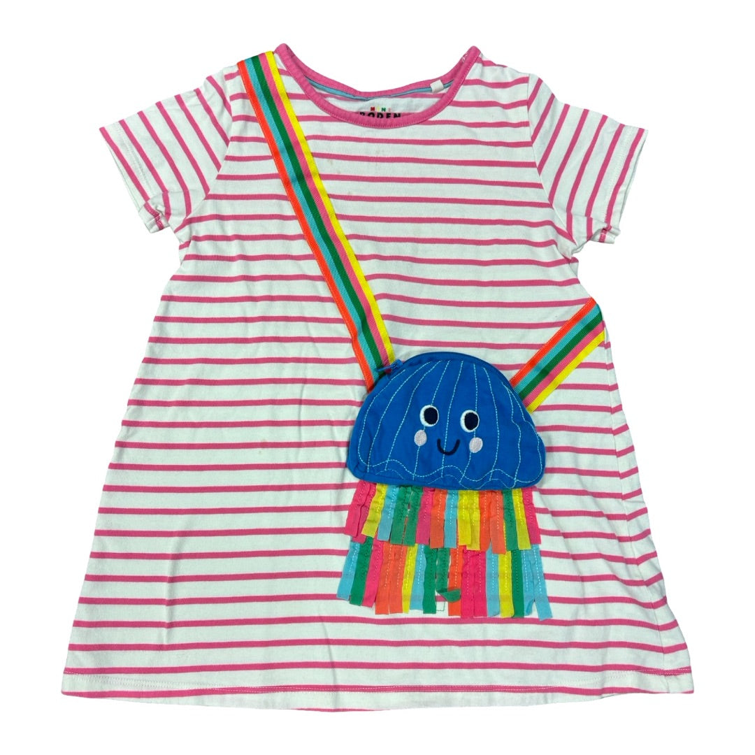 Mini Boden rainbow stripped dress, 7-8 years