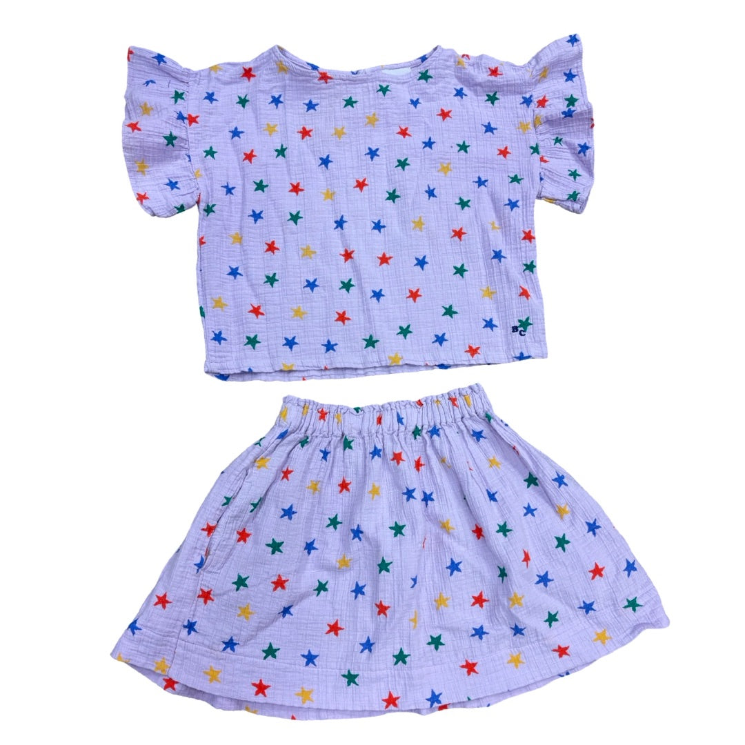 Bobo Choses Lavender w/colourful stars top/skirt set, 2-3 years