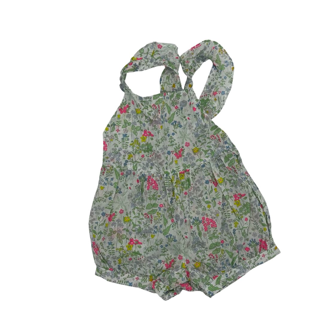 Jacadi green/pink floral romper, 18 months