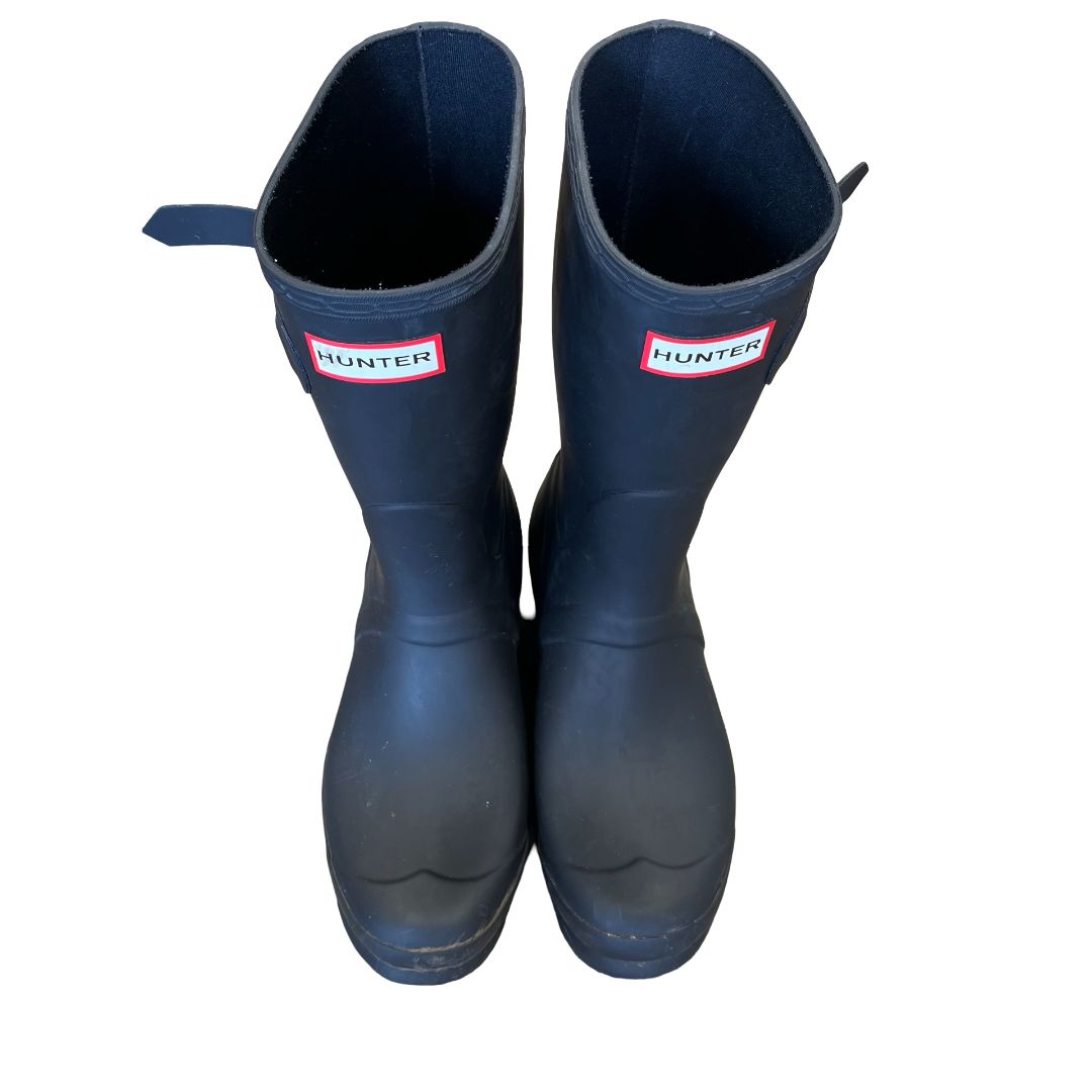 Hunter black midheight rainboots, 8 big kid