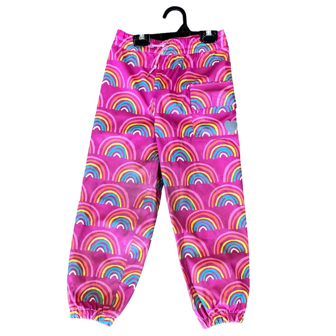 Hatley pink rainbow rain pants, 5 years