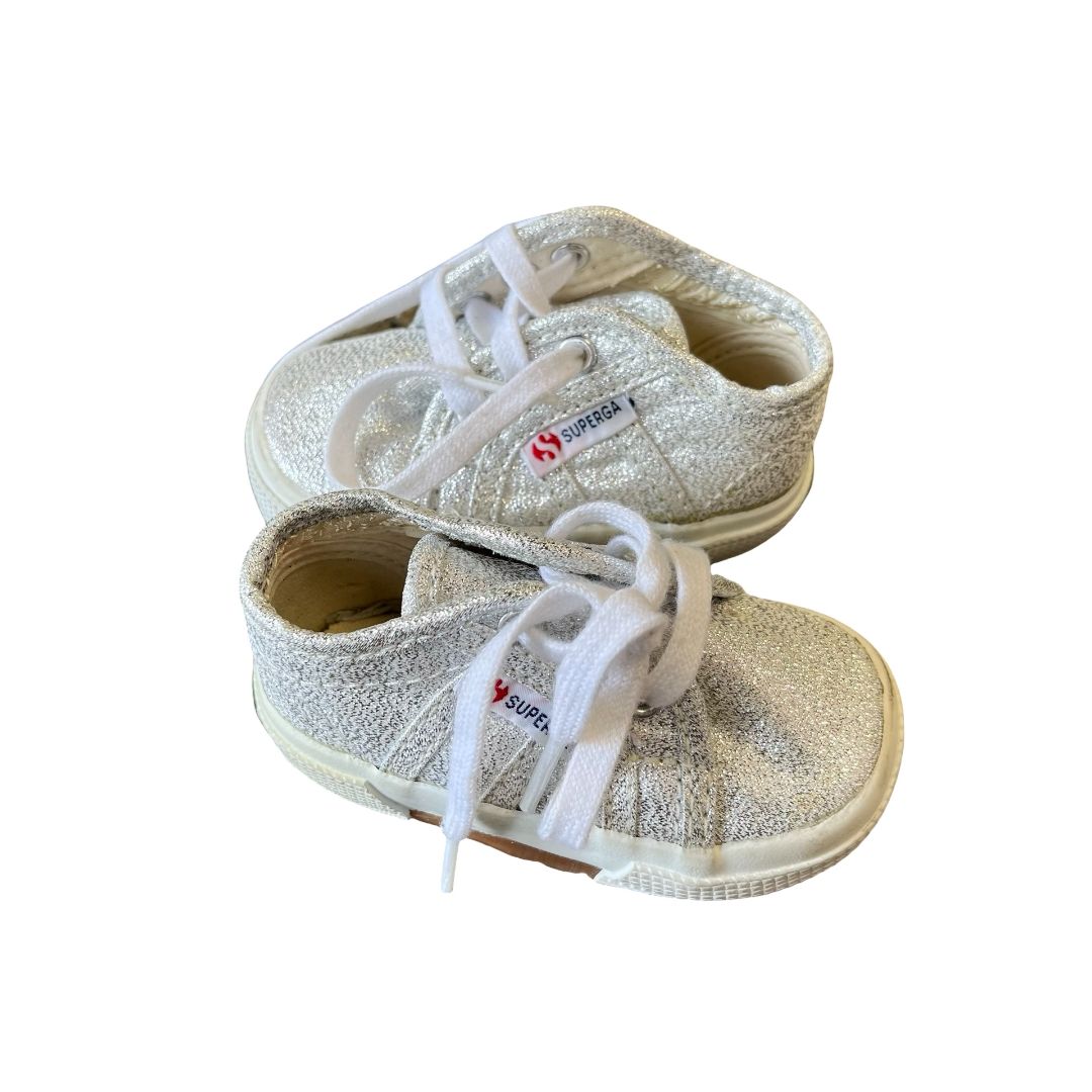 Superga silver sparkle runners, euro 18 little kid