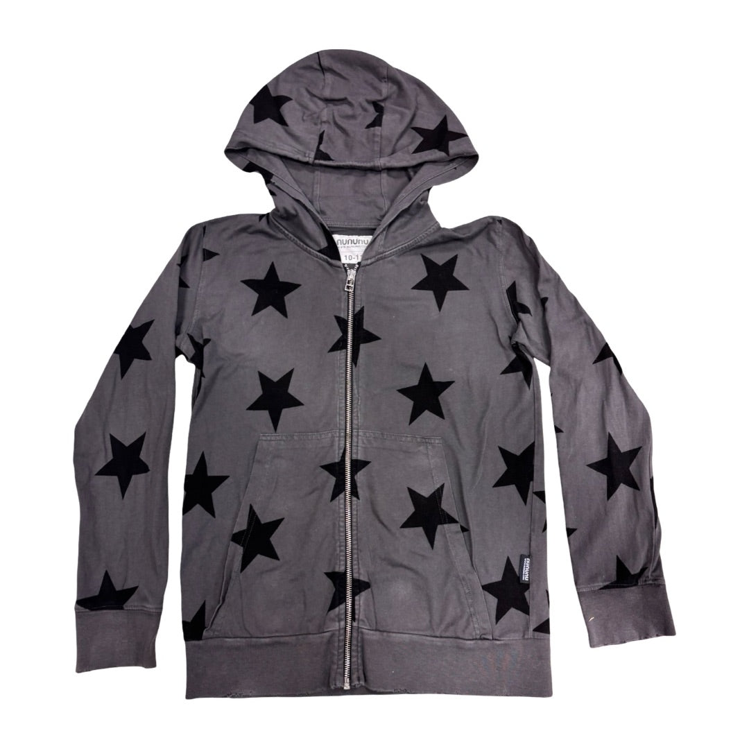 Nununu Charcoal grey w/black stars lightweight full zip hoodie, 10-11 years