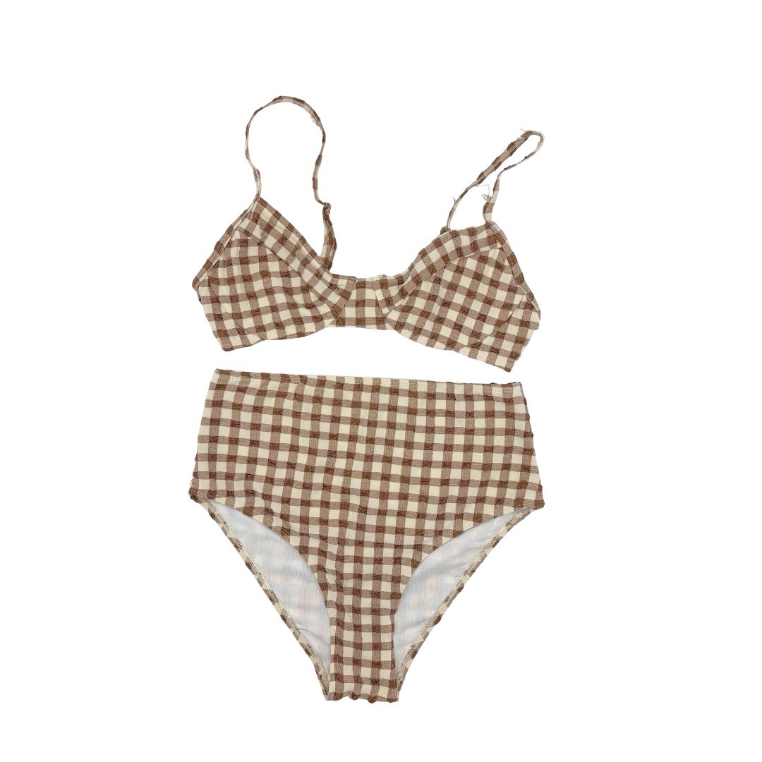 Rylee + Cru brown gingham bikini, small