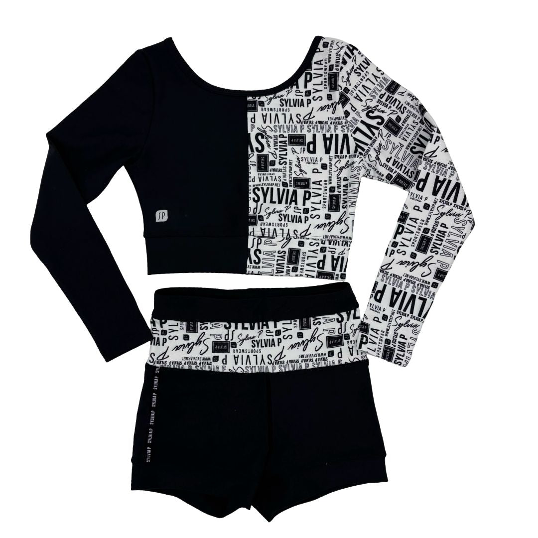 Sylvia P black/white long sleeve/short set, 8 years