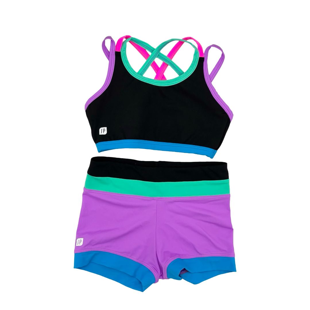 Sylvia P purple/black tank/short set, 10 years