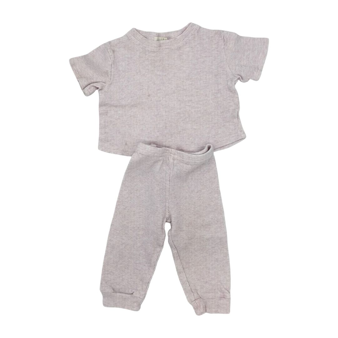 Mikki Rae pink waffle tshirt/pant set, 12-18 months