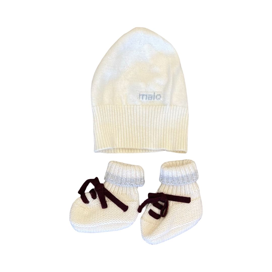 Malo cashmere hat & booties, 0-3 months
