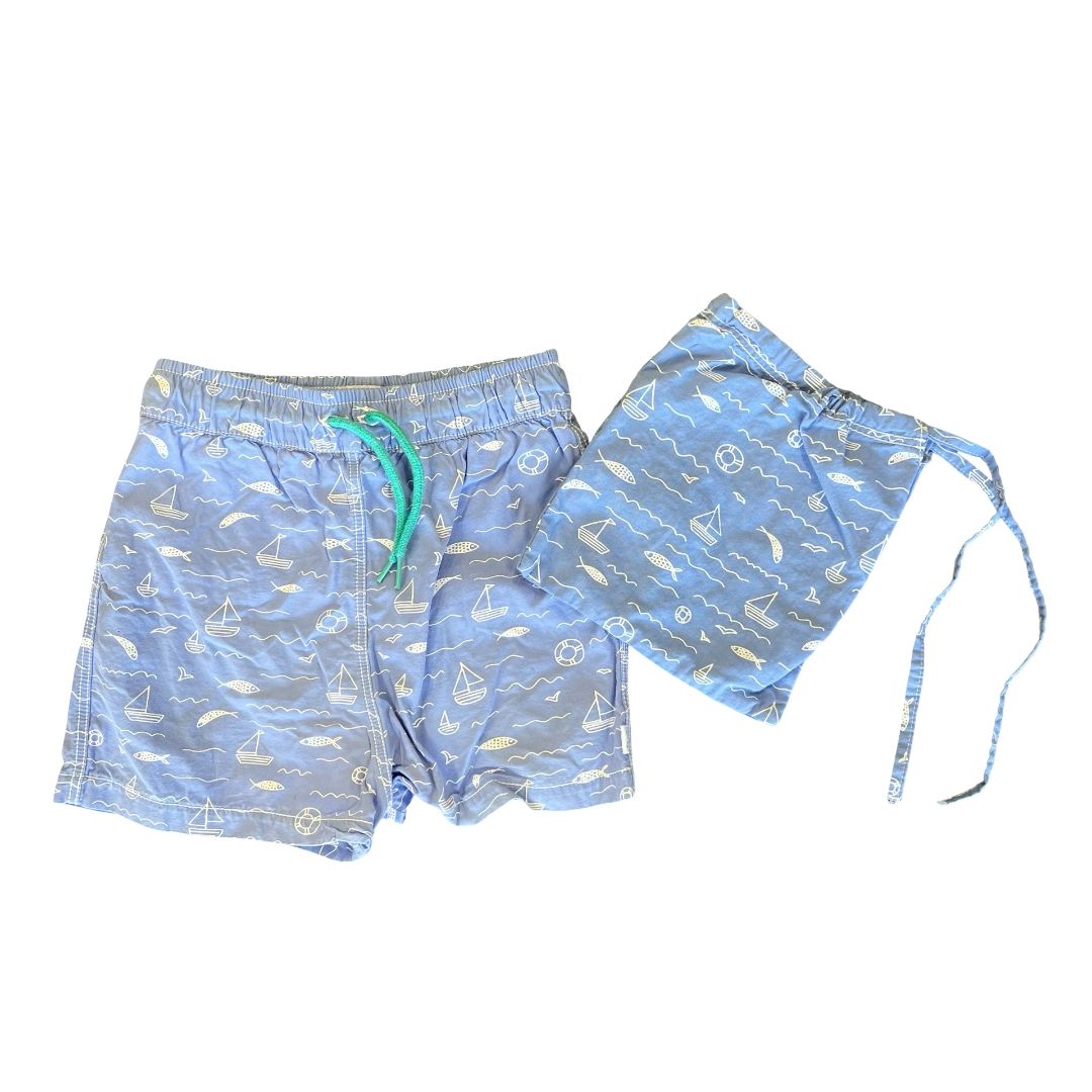 Jacadi blue swim suit w/bag, 12 months