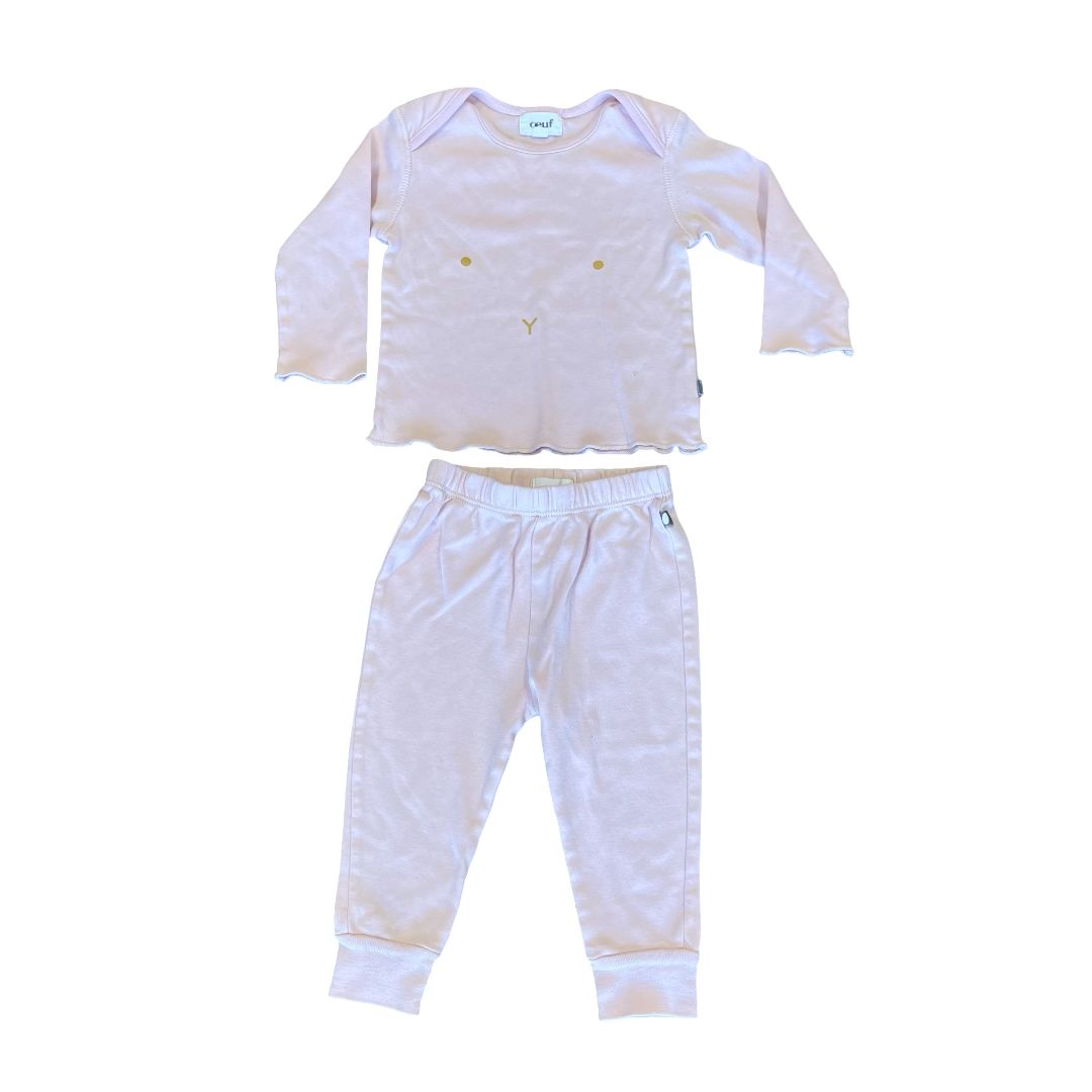 Oeuf pink top/pant set, 6-12 months