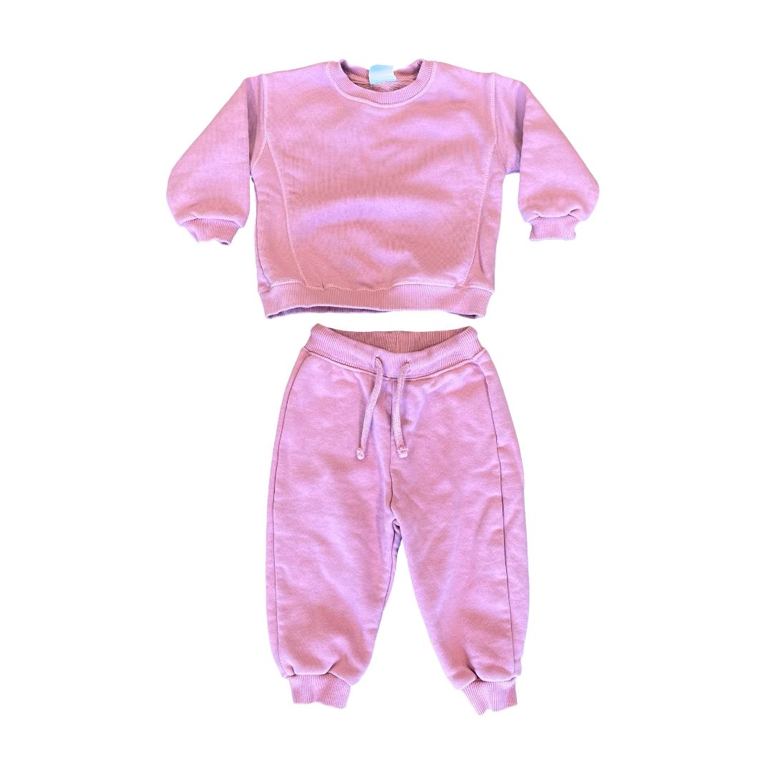 Zara antique pink sweat suit, 9-12 months