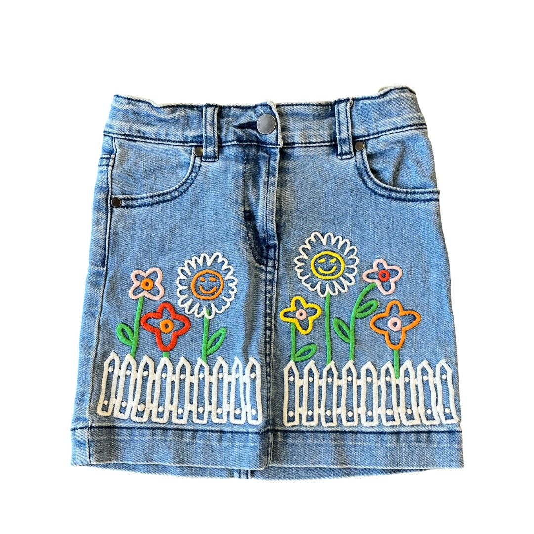 Stella McCartney denim skirt w/flowers, 4 years