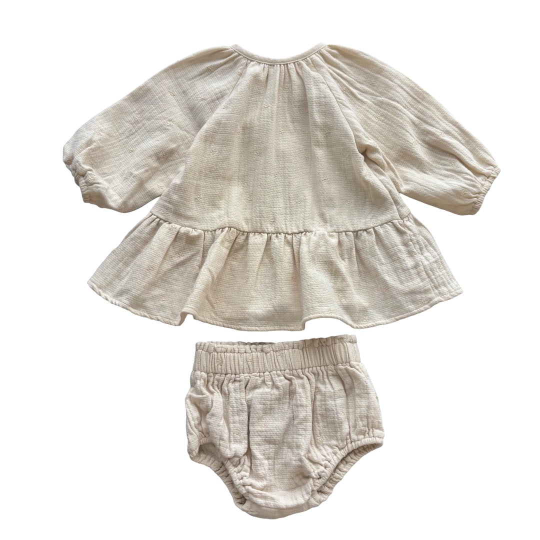 Quincy Mae Cream dress w/bloomers, 3-6 months