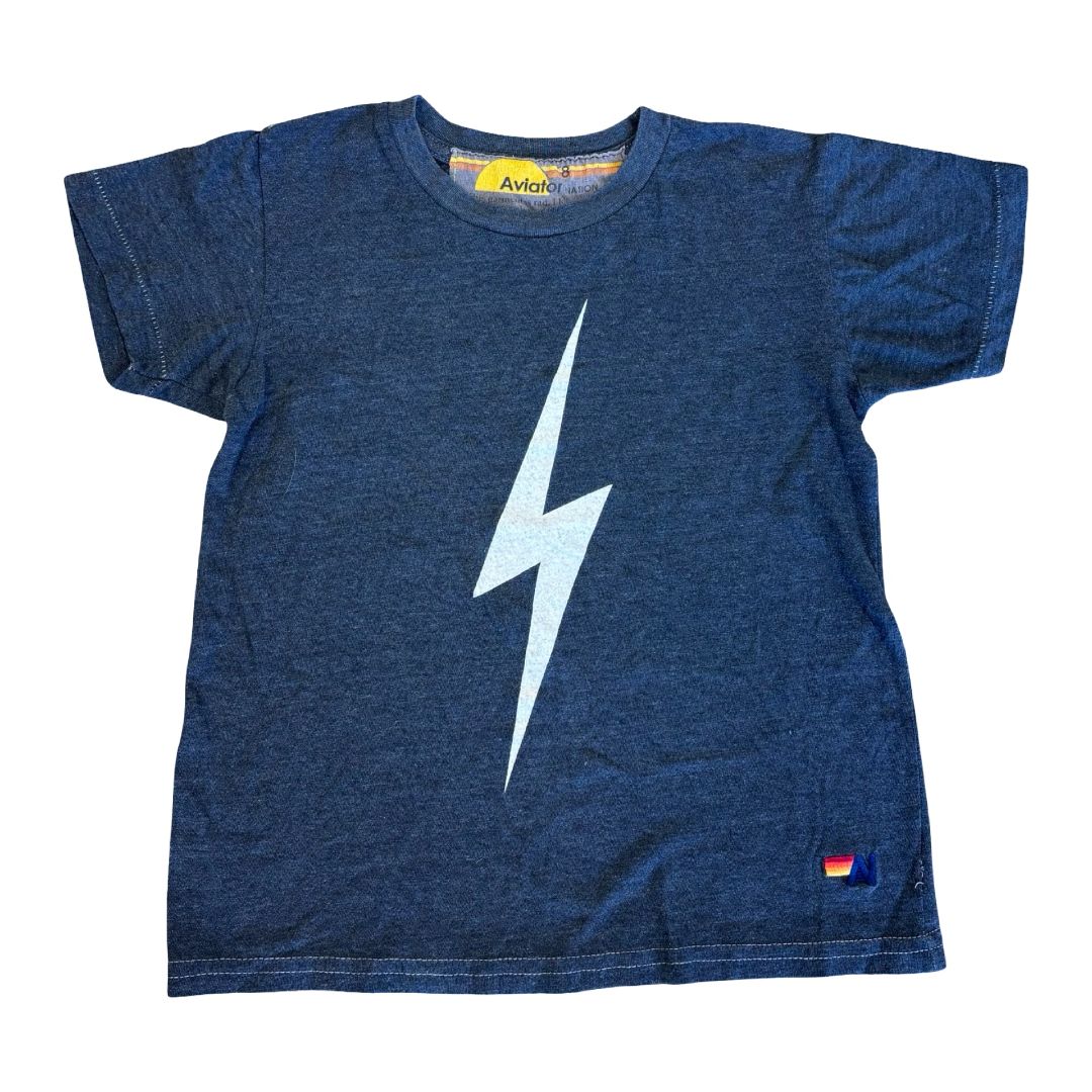Aviator Nation black w/white lightning bolt tshirt, 8 years