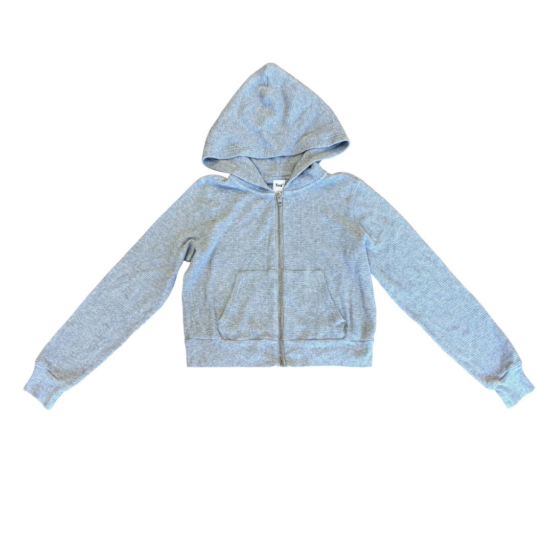 Tna baby blue waffle crop zip up, small
