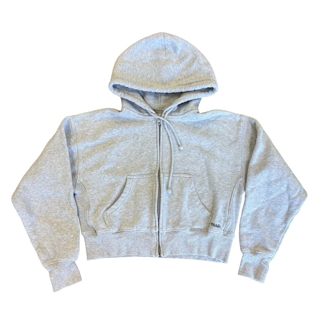 Tna grey cozy fleece boyfriend fit crop zip up, xs