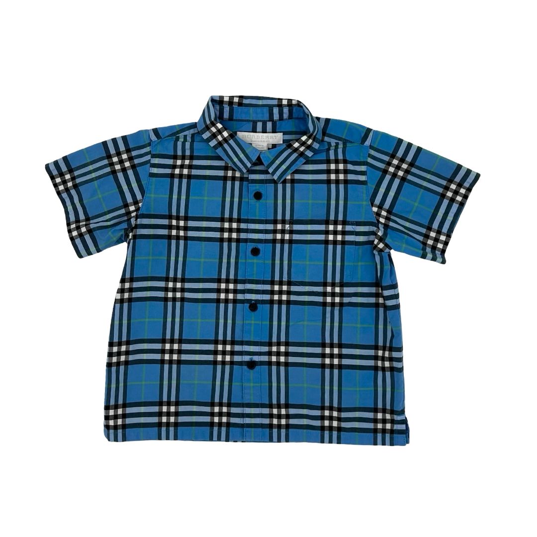 Burberry blue checkered collar tshirt, 18 months