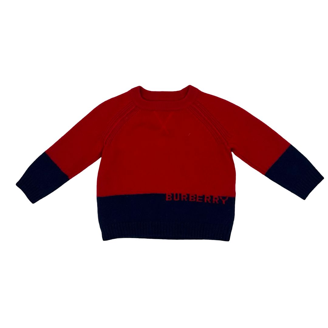 Burberry red/navy chasmere sweater, 2 years