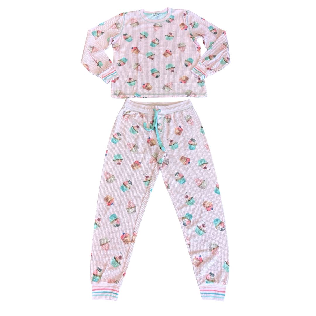 PJ Salvage pink w/cupcakes pj set, womens xsmall