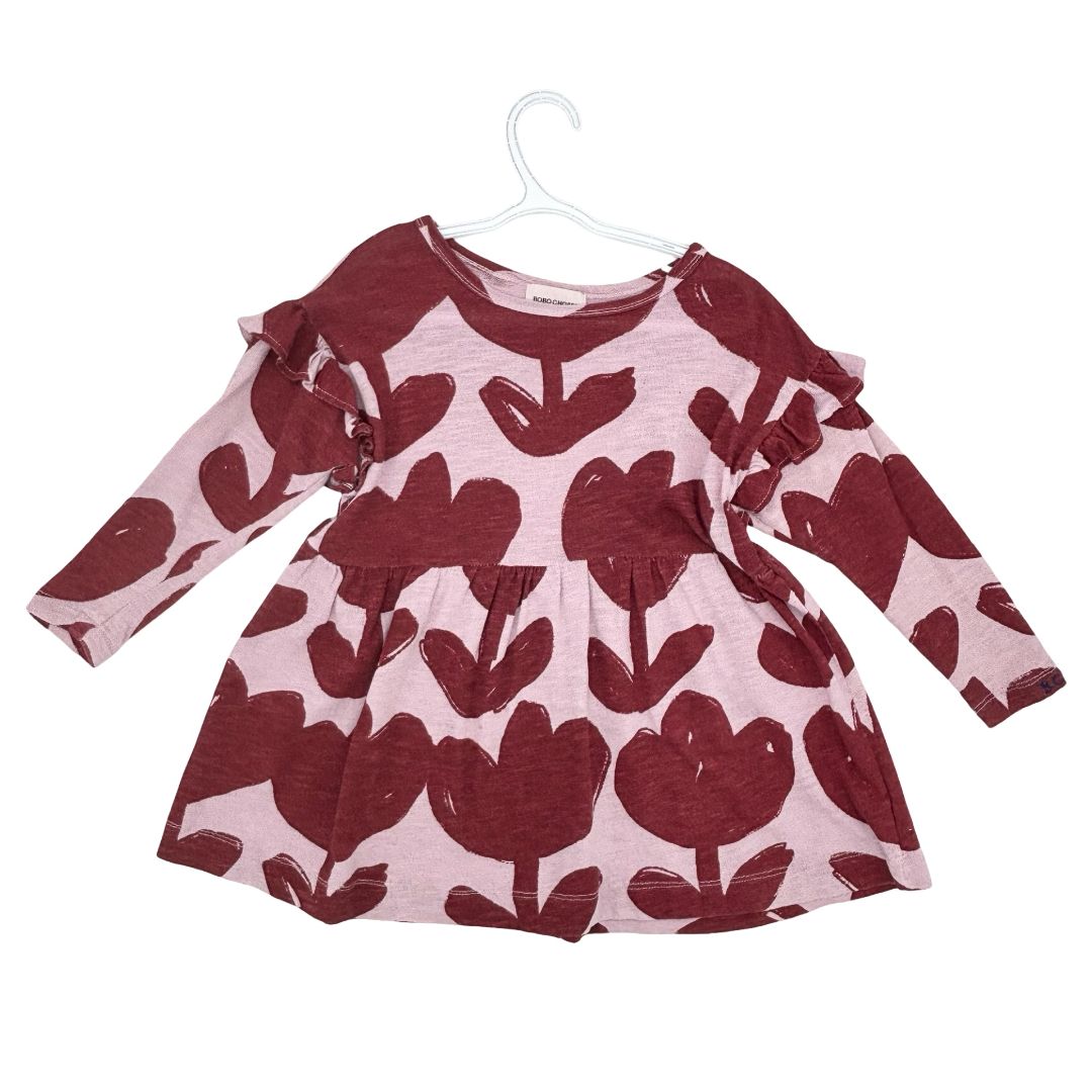 Bobo Choses pink/maroon flower dress, 4-5 years