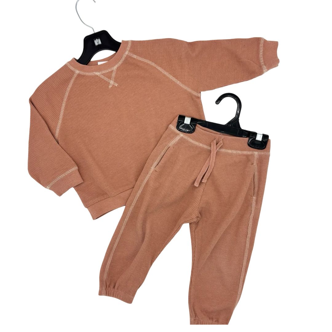 Zara pink rust waffle set, 18-24 months