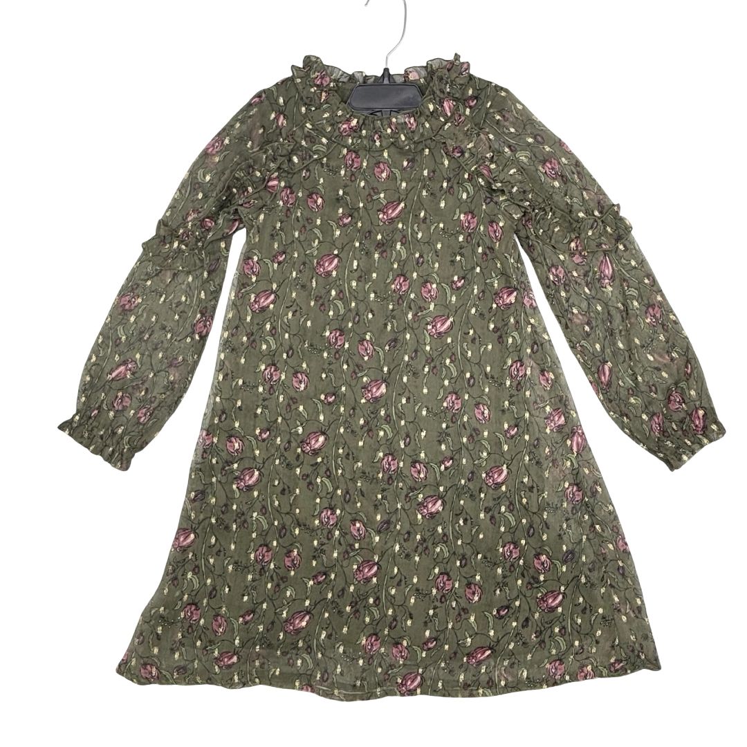 Creamie olive green w/florals dress, 8 years