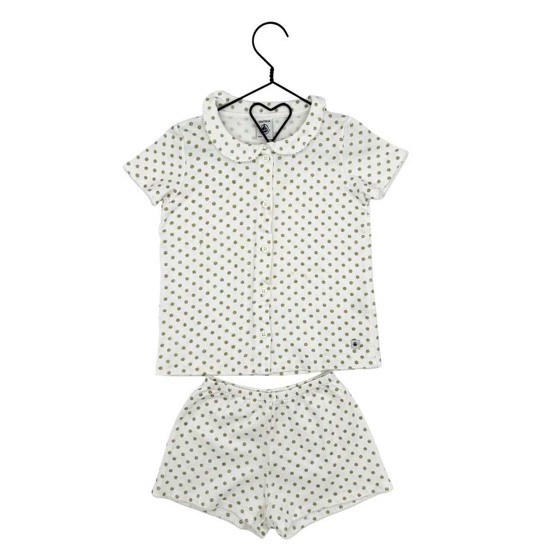 Petit Bateau white/gold polka dot pajama set, 4 years