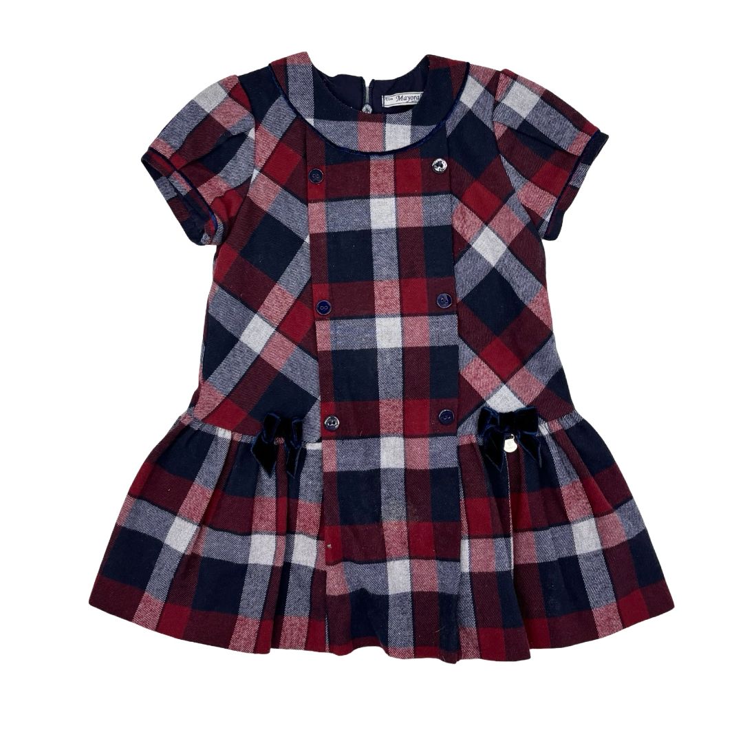 Mayoral red/blue plaid dress w/bows, 2 years