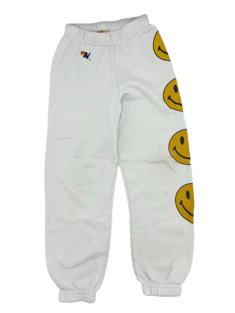 Aviator Nation white smile face sweatpants w/some wear, 6 years