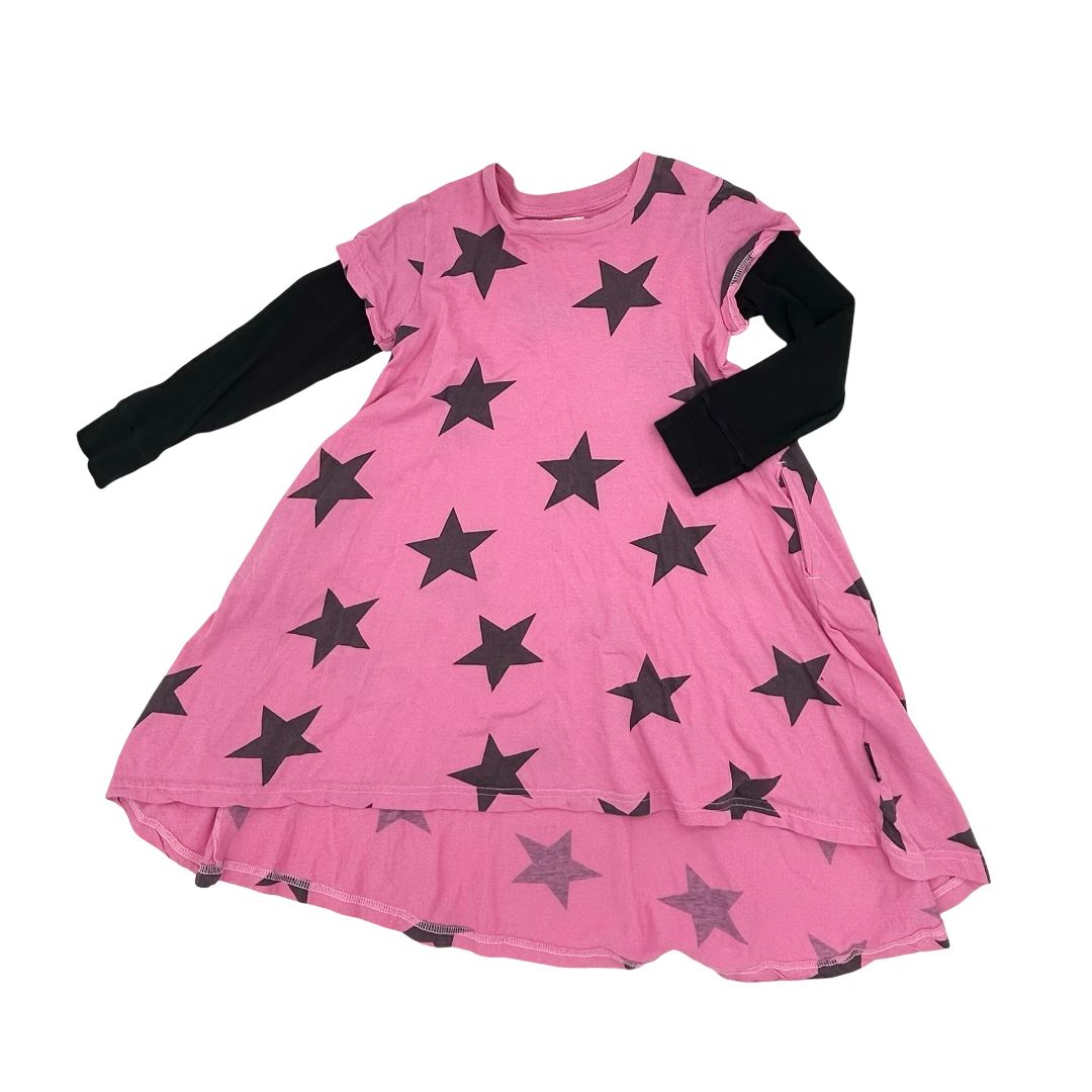 Nununu pink star w/black sleeves dress, 4-5 years
